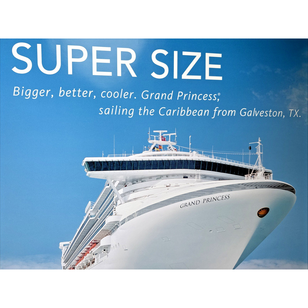 Grand Princess Cruise Ship Photo Poster Vintage 36" Caribbean Galveston Port EUC - Picture 6 of 10
